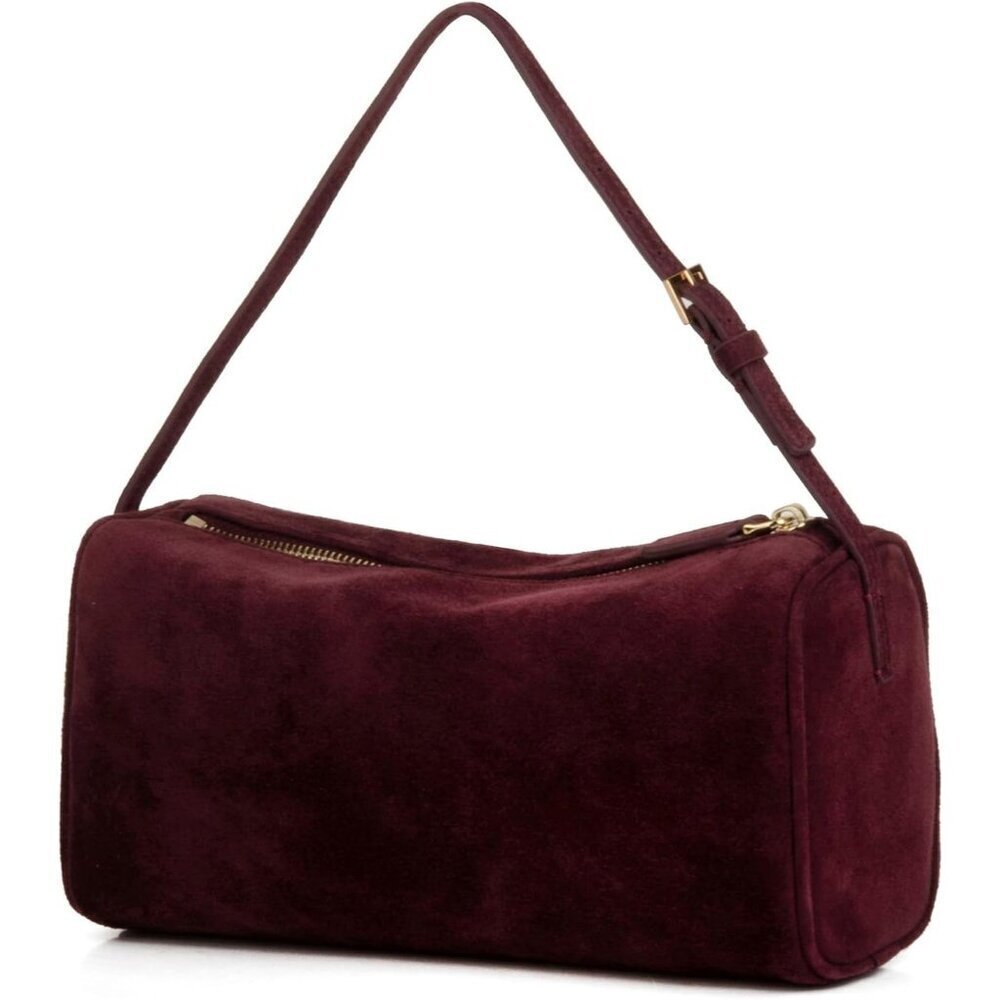 women Burgundy Suede Leather Small Crossbody Shoulder Bag with Adjustable strap